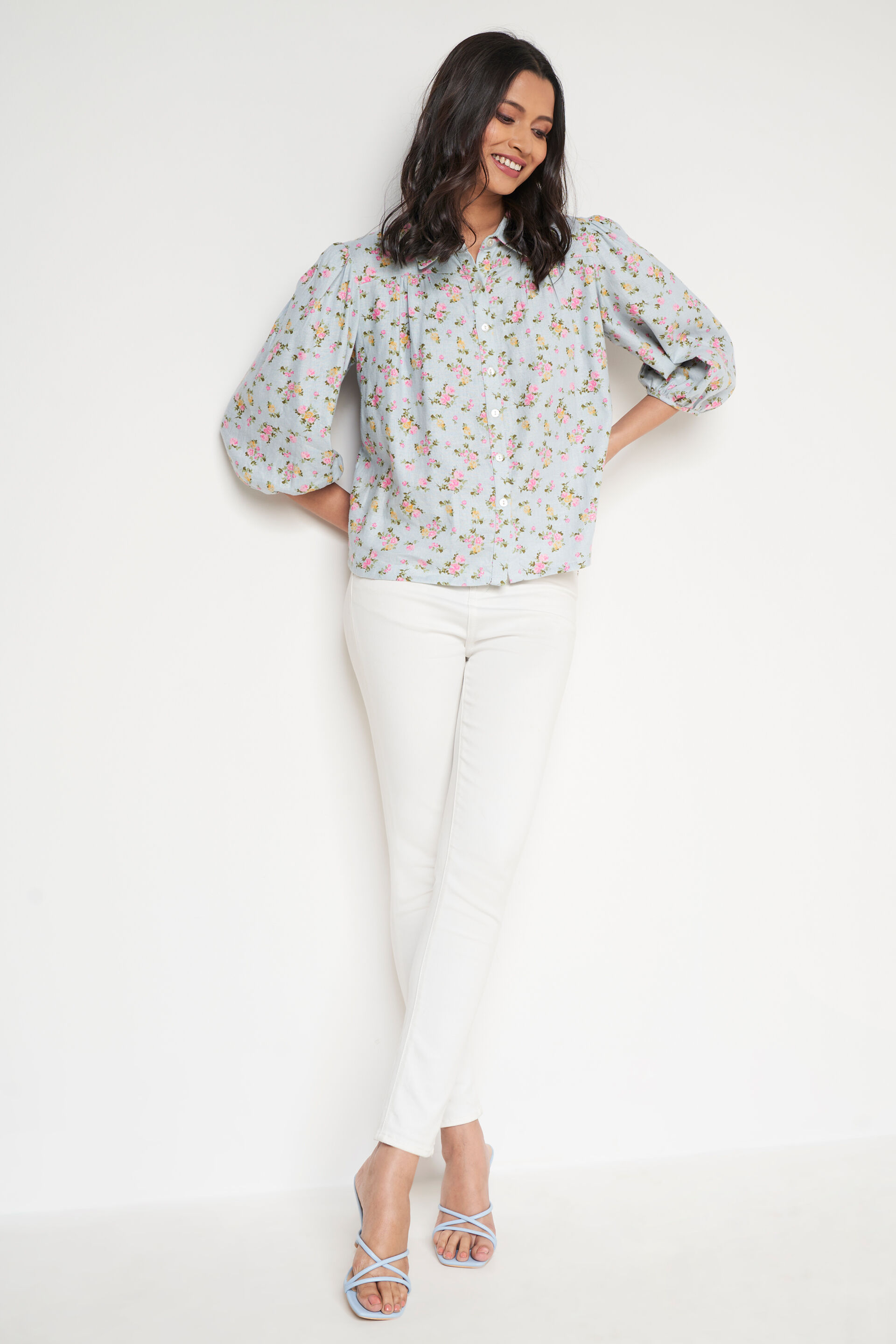 Powder Blue Floral Straight Top, Powder Blue, image 6